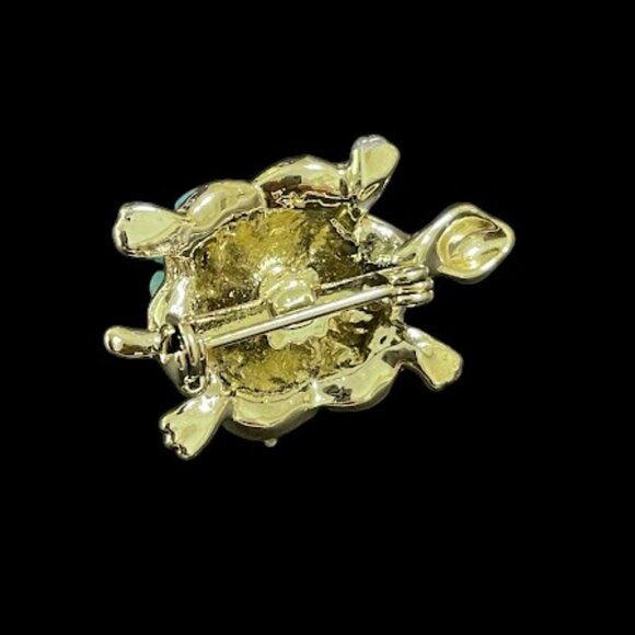 Vintage Blue Flower Gold Tone Turtle Brooch 1960s Cute Figural Pin - Picture 12 of 15